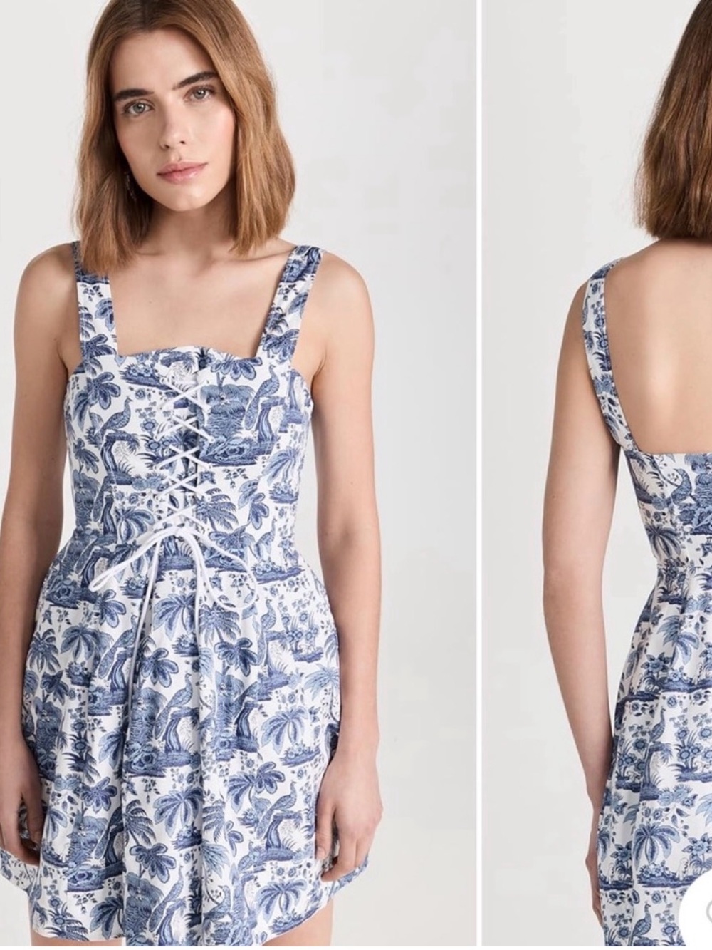 STAUD Mini Sutton Blue and white toile print fit & flare dress sz 14